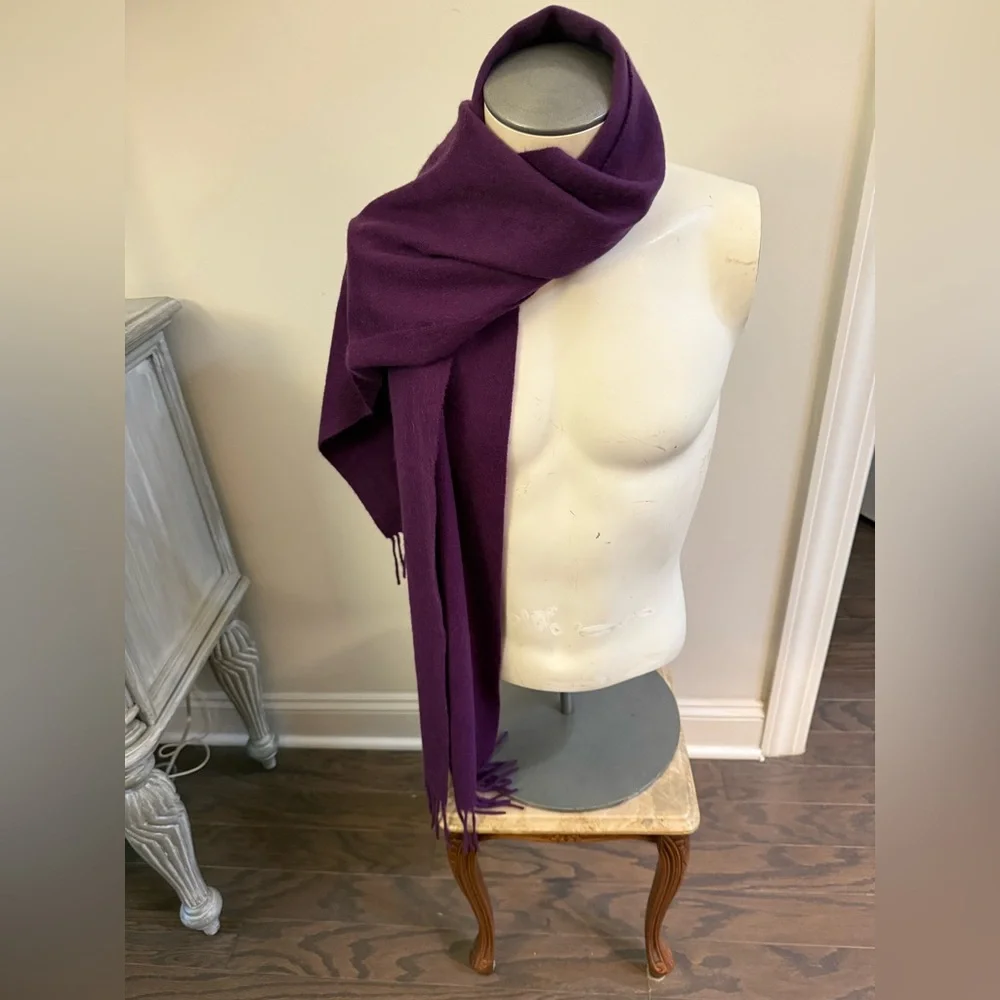 New! Polo Ralph Lauren 100% CASHMERE Fringe Purple Scarf Teal Green Pony